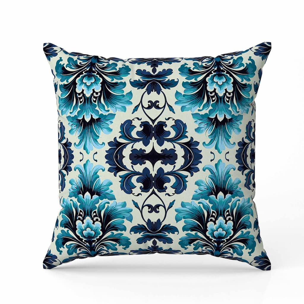Damask Rapture Faux Suede Reversible Throw Pillow Blue and Turquoise