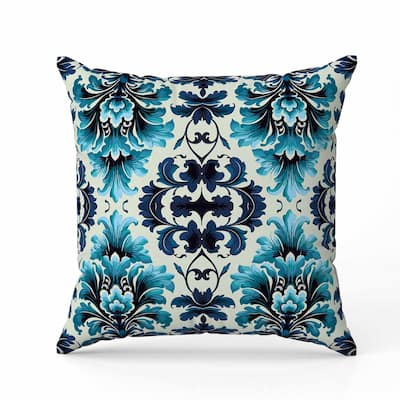 Damask Rapture Indoor/Outdoor Reversible Throw Pillow Blue and Turquoise
