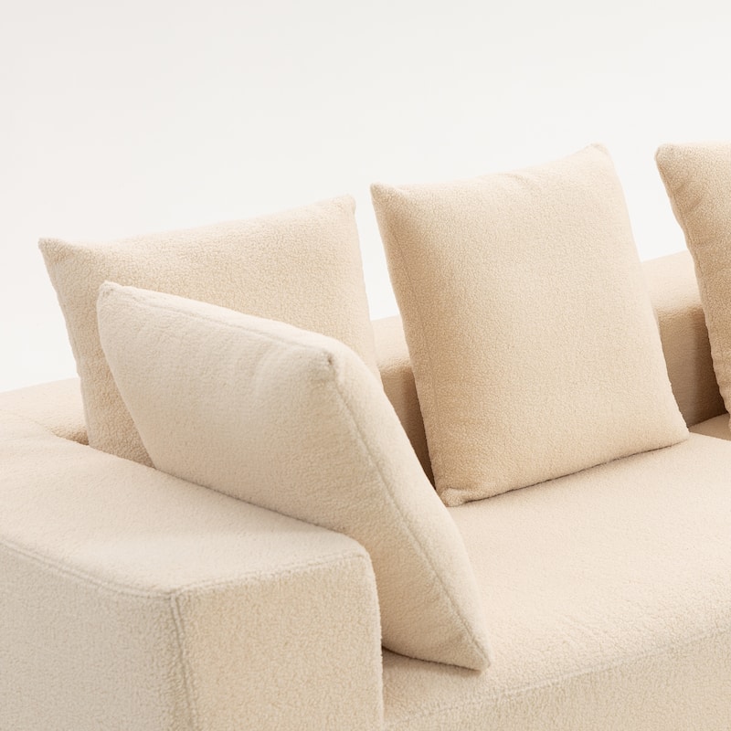 L-Shaped Modular Sectional Sofa, Full Foam Compressed Deep Seat Sofa, Upholstered Corner Sofa with 5 Throw Pillows