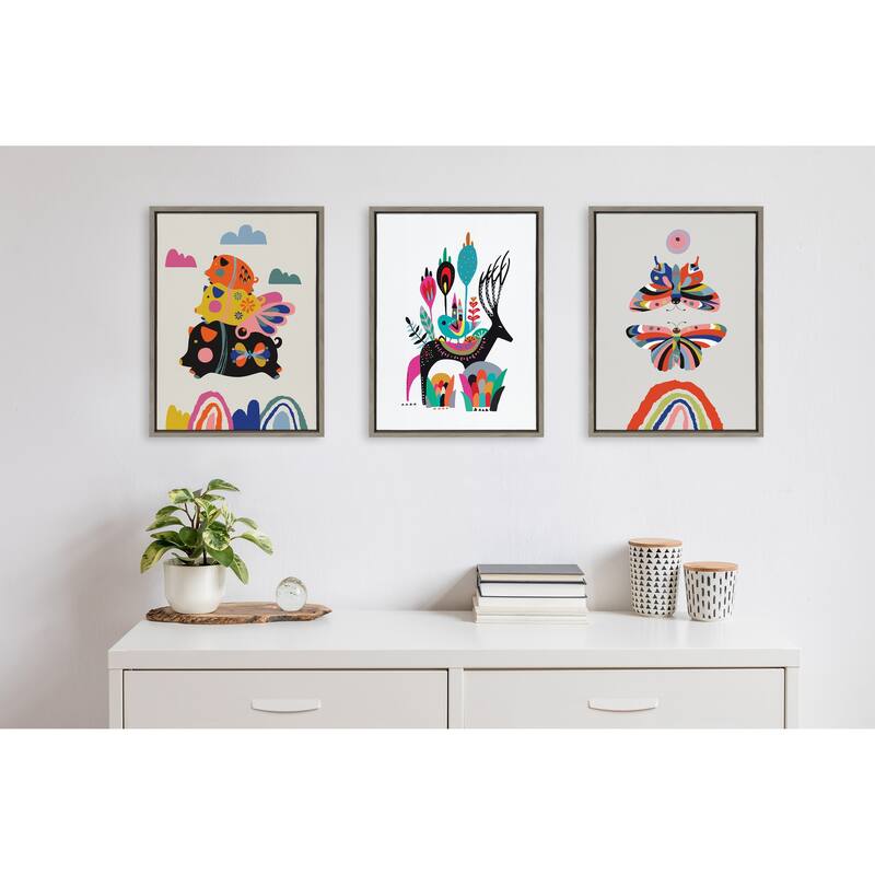 Kate and Laurel Sylvie Flying Pigs Framed Canvas by Rachel Lee
