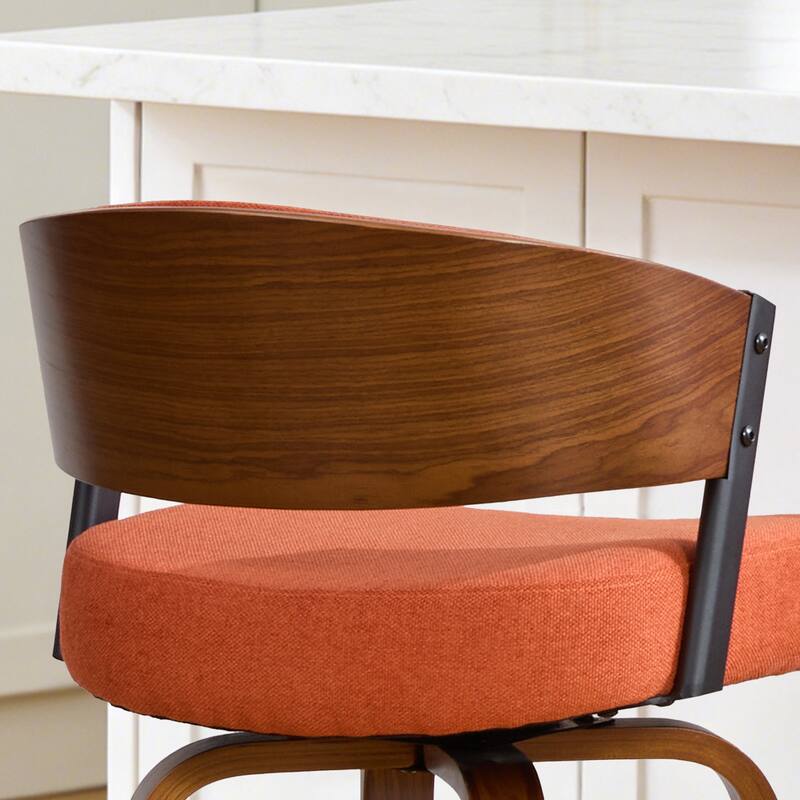 Upholstered Swivel Counter Height Bar Stool with Curved Back and Bentwood Frame - 37.2"H x 19.1"W x 20.5"D