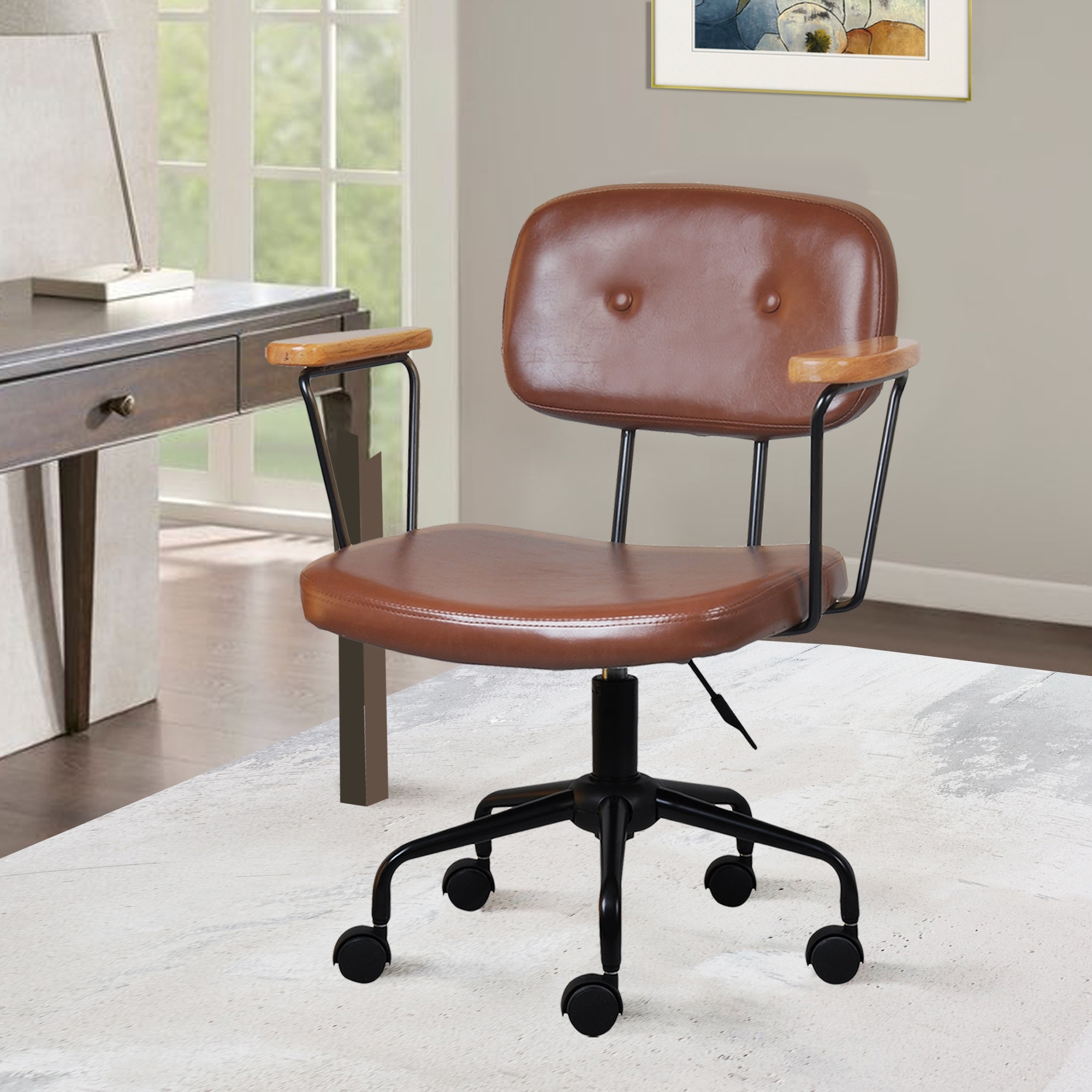 Faux Cowhide Leather Office Task Computer Chair Adjustable and