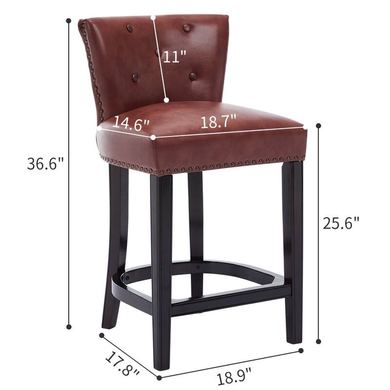 Bar Stools Set of 2,Seat Height 26" Leather Wooden Bar Stools