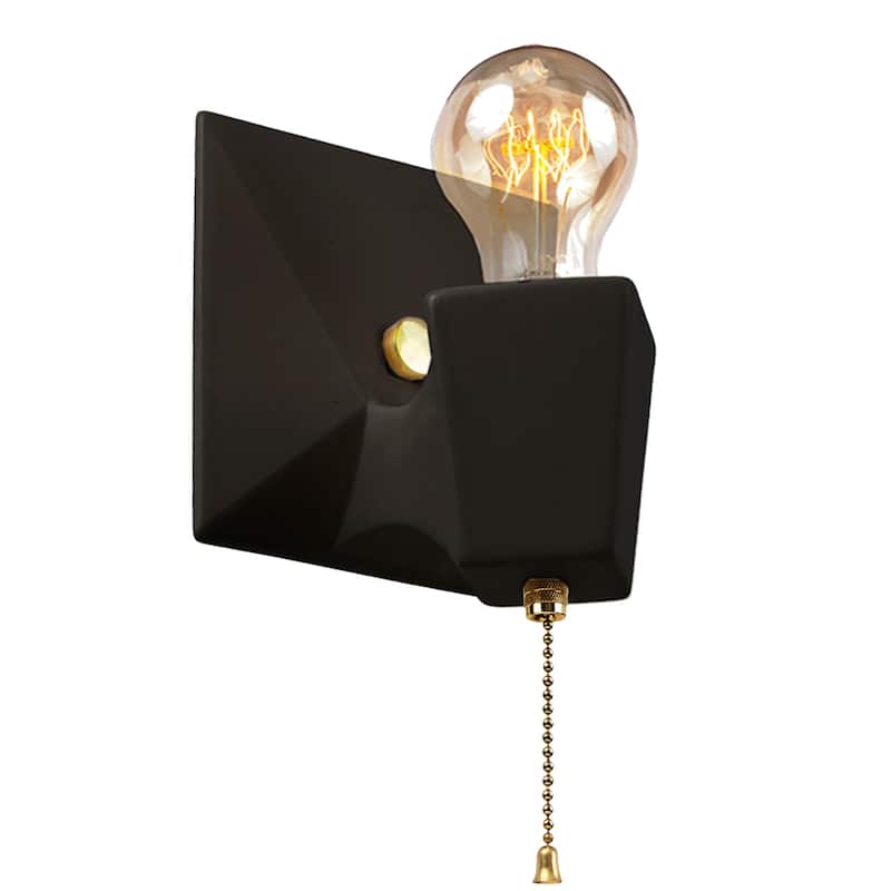 Ceramic Geo Wall Sconce - Carbon Matte Black/Polished Brass