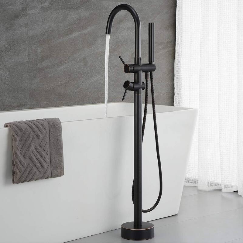 Floor Mount Bathtub Filler with Handheld Shower, Gold/Black/Sliver Freestanding Bathtub Faucet, Stand Alone Tub Faucet