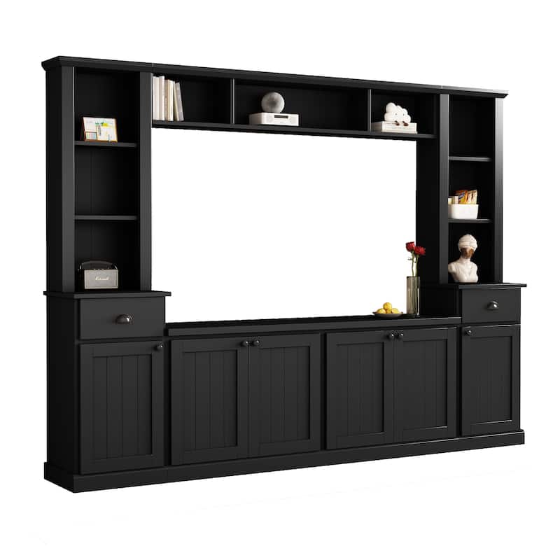 Entertainment Wall Unit Set with Bridge for TVs Up to 75", Ample Storage Space TV Stand with Adjustable Shelves, Media Console
