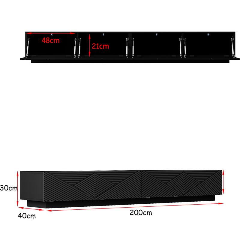 Modern Black TV Stand for 85 Inch TV, Floating Entertainment Center with Drop Down Doors Media Console