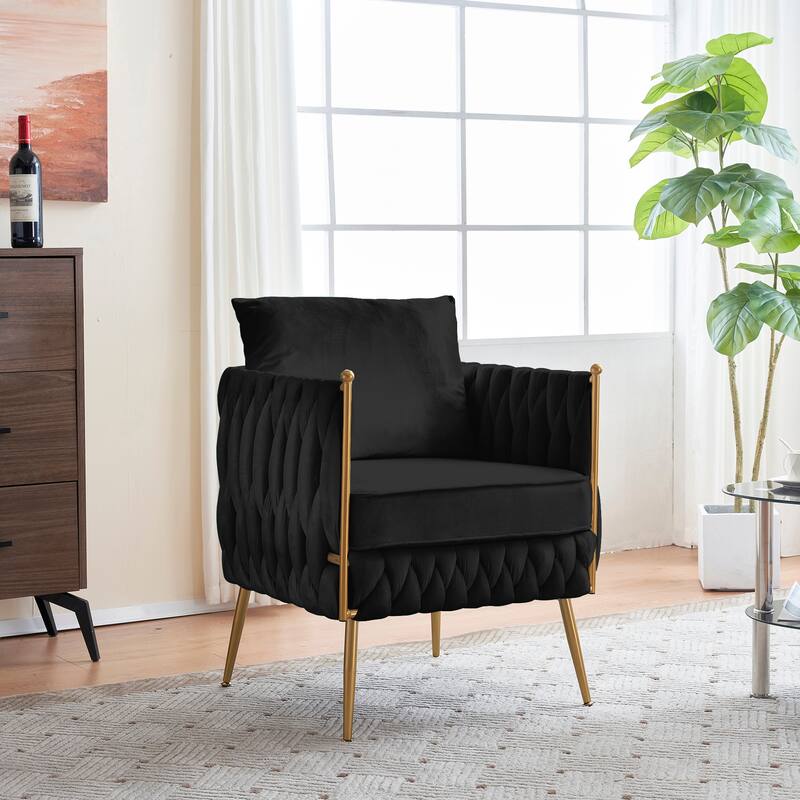 Modern Comfy Handmade Bucket Woven Velvet Accent Chair Arm Chair