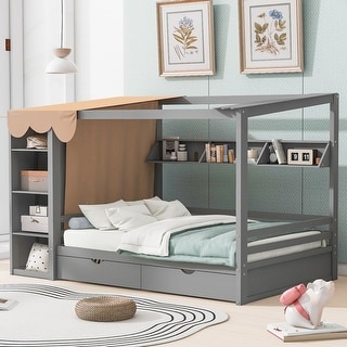 Full size House Bed with Two Drawers and Built-in Wardrobe