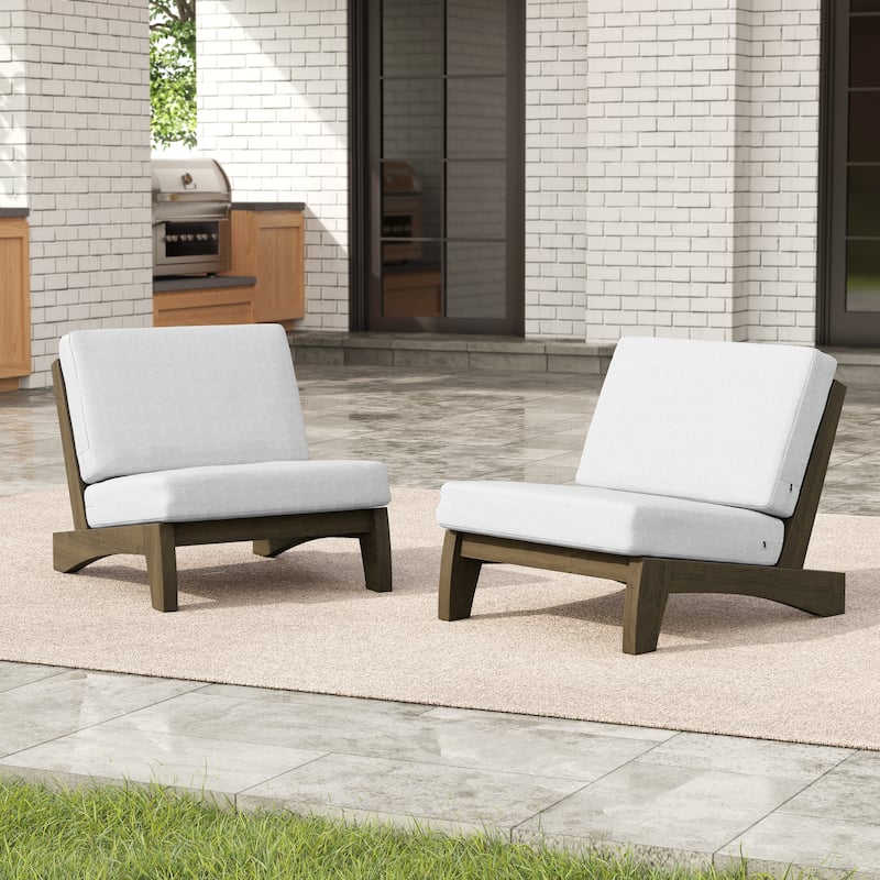 Acacia Wood 2 Seat Outdoor Club Chairs with Cushion - Beige-BrownFrame