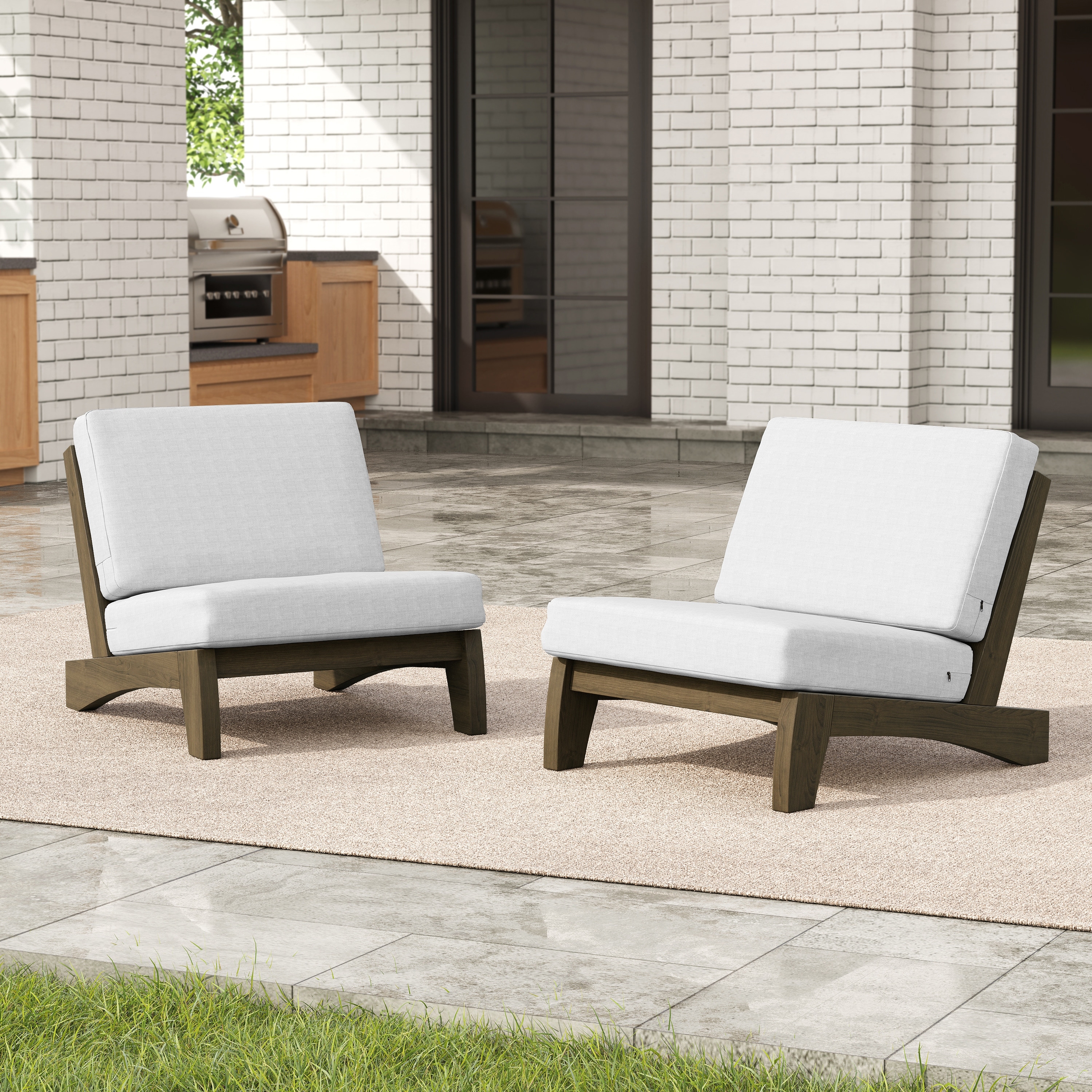 Acacia Wood 2 Seat Outdoor Club Chairs with Cushion