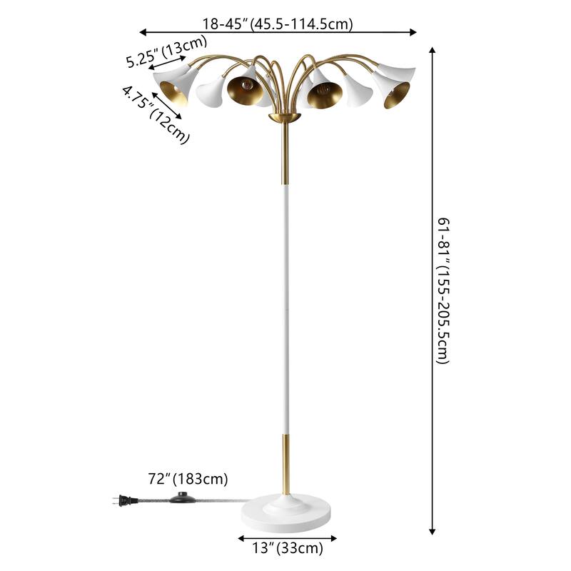 Nora 61" 10-Light Mid-Century Modern Iron Medusa Multi Head LED Floor Lamp, by JONATHAN Y