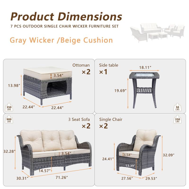 High Back Gray Wicker Outdoor Patio Furniture Sofa Seating Set with Cushions