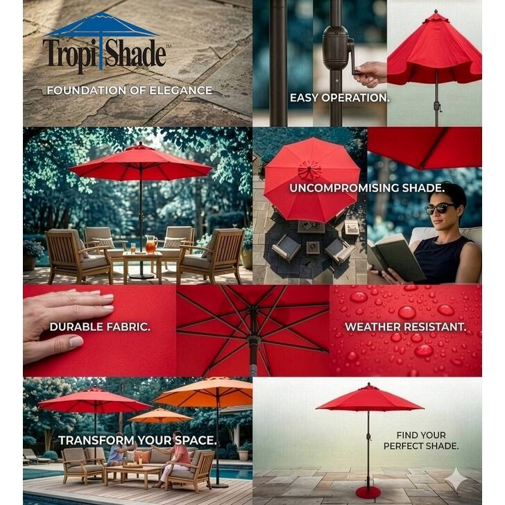 Tropishade 9 ft. Aluminum Bronze Patio Umbrella with Red Cover