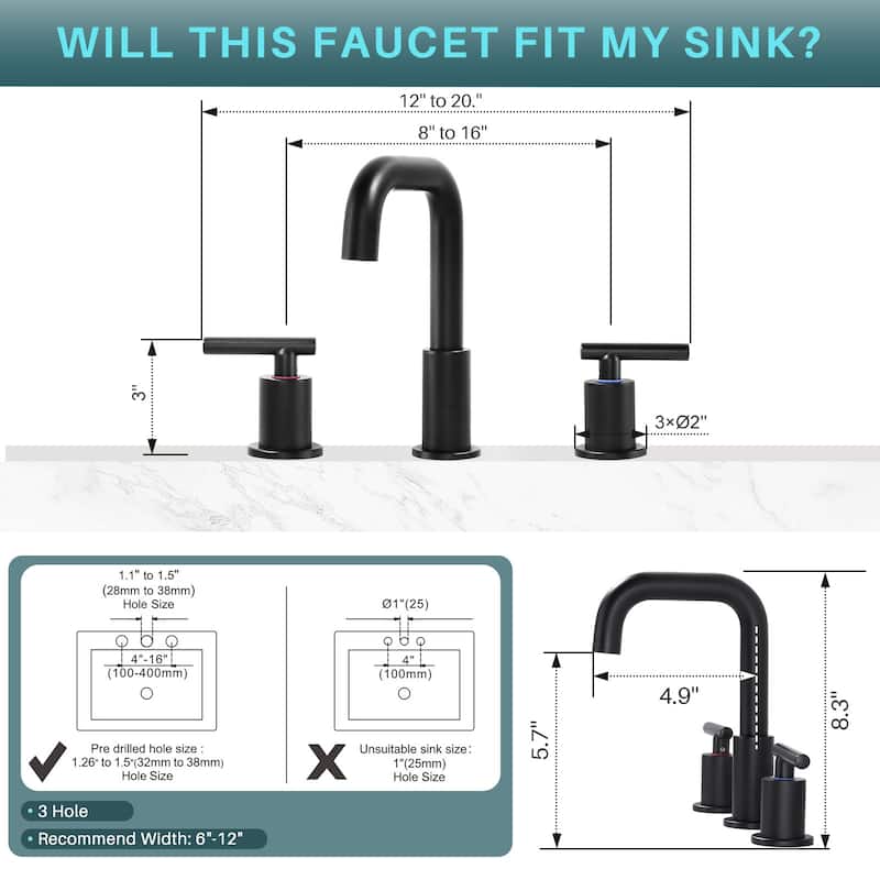 WOWOW 8-inch Dual Handle Widespread Bathroom Faucet