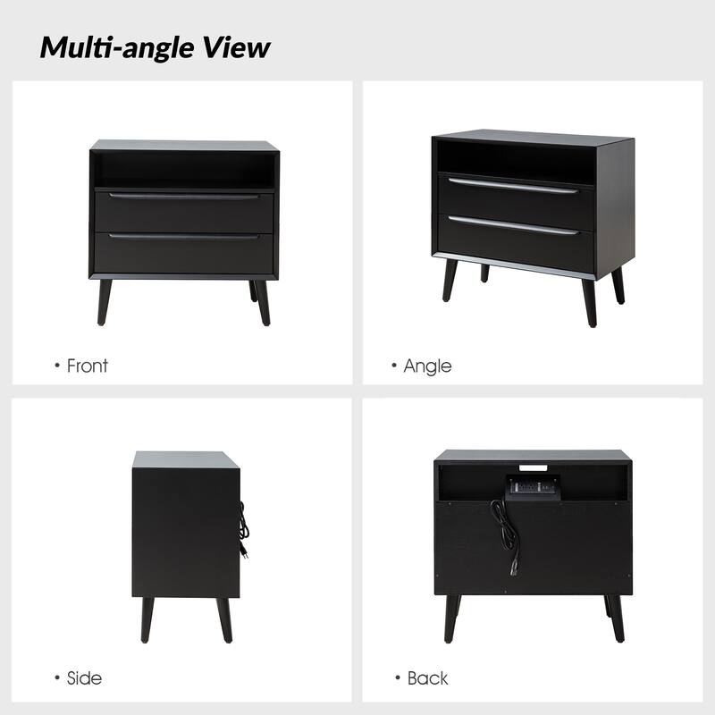 Kay Mid-century Modern 2 - Drawer Nightstand with Built-In Outlets and USB by HULALA HOME