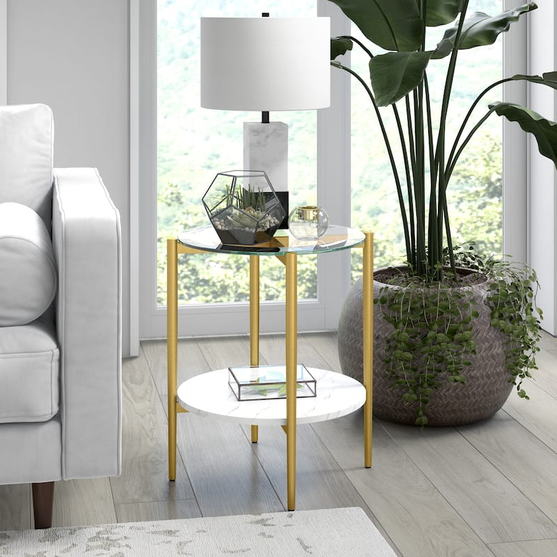 Otto Mid-century Modern Side Table - Gold/Marble