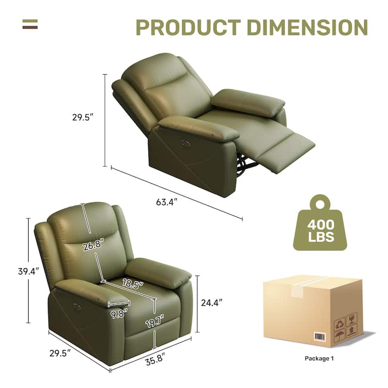 Rocker Recliner Chair with USB Charging Port, Swivel Sofa Chair with Overstuffed Cushion, Oversized Lounge Chaise Chair