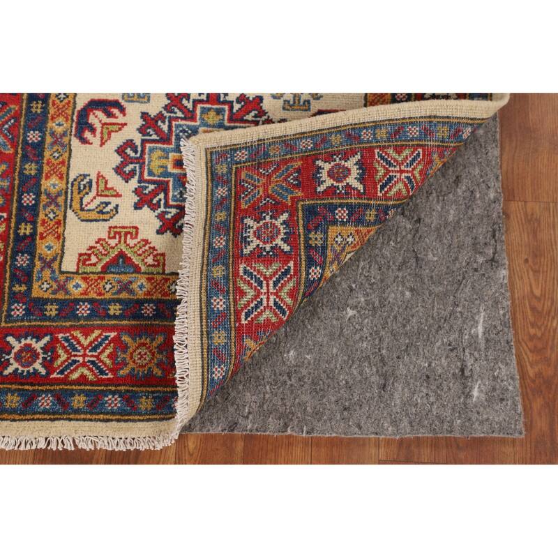 Geometric Beige Kazak Accent Rug Handmade Wool Carpet - 2'7" x 3'11"