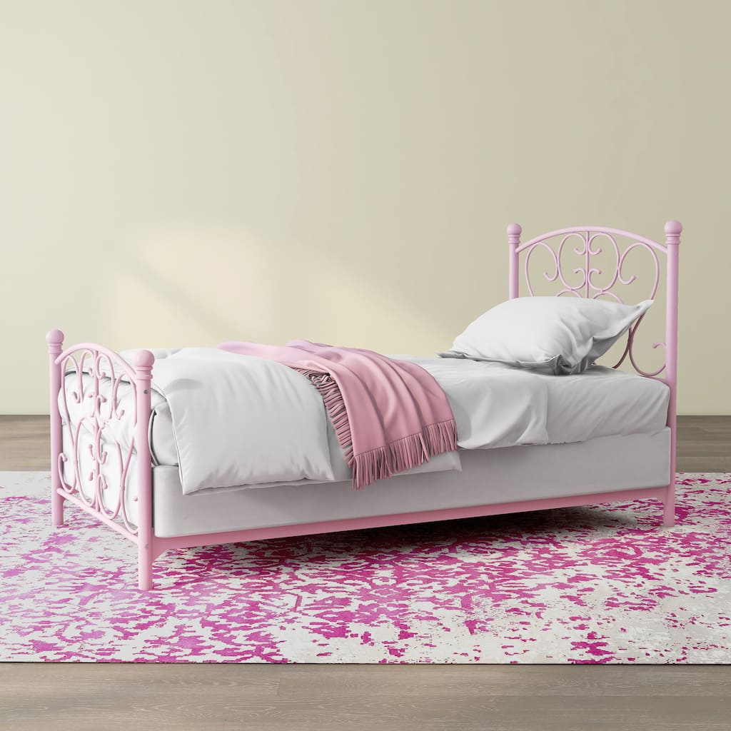 DH BASIC Swirled Metal and Four-Poster Kids Twin Panel Bed by Denhour
