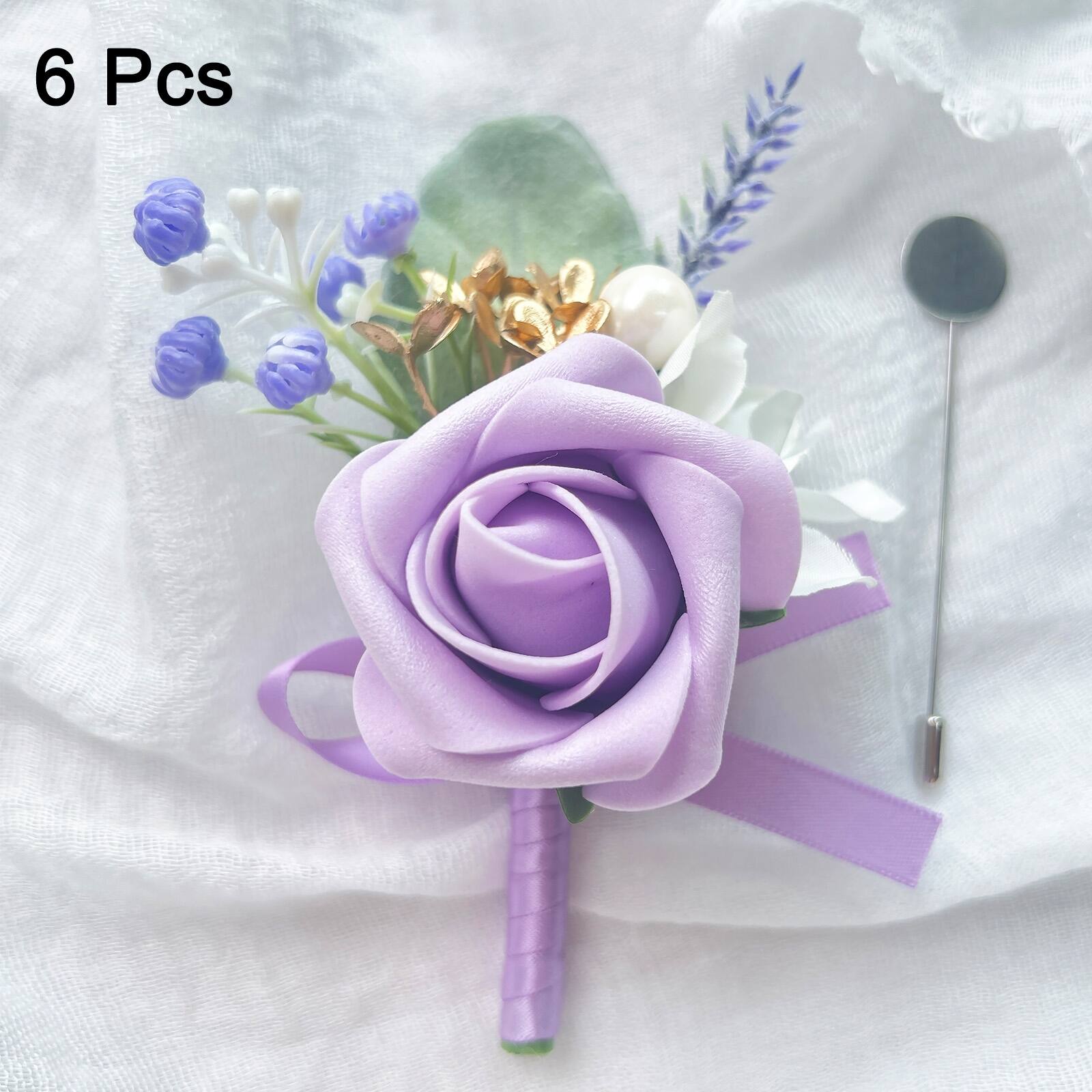 Boutonnieres for Men Groom Groomsmen Bride - Purple