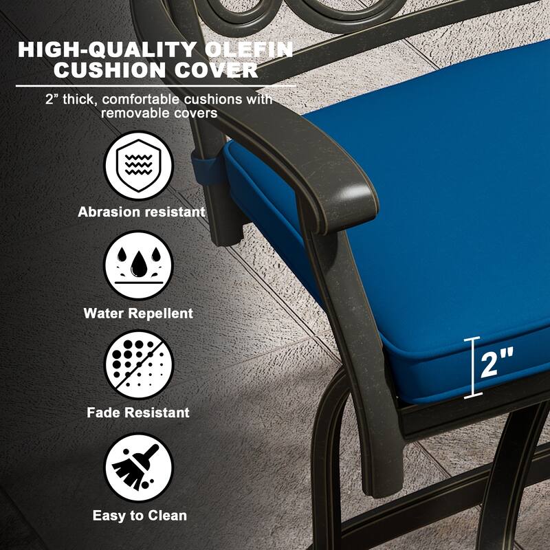 Cast Aluminum Outdoor Stool with Cushion (Set of 2)