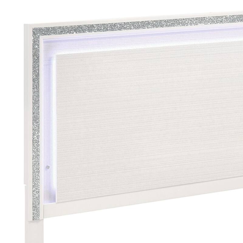 Queen Size Wood Panel Bed with LED Headboard Frame and Box Spring Required