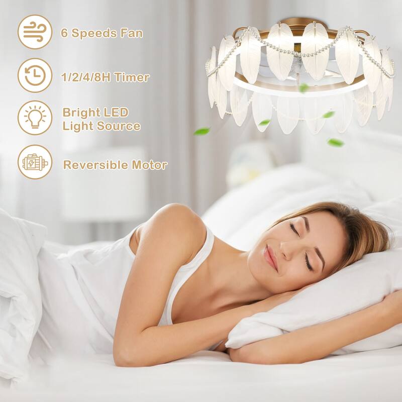 20" Ceiling Fan and Dimmable LED Light Kit with Crystal Shade and Hanging Pearl 3 Color Tone 6 Fan Speed Remote and App Control