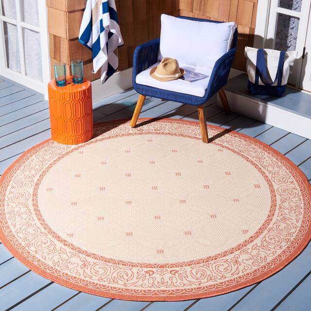 SAFAVIEH Courtyard Laurene Waterproof Patio Backyard Rug - 5'3" x 5'3" Round - Natural/Terra
