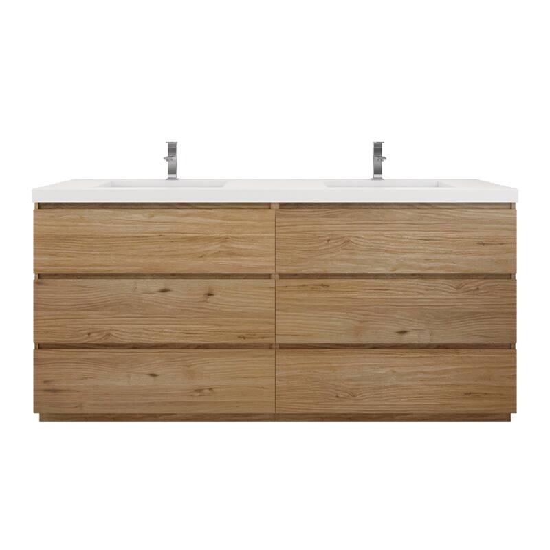 Aron 72'' Freestanding Vanity with Double Reinforced Acrylic Sink - 72'' Width - Natural Oak