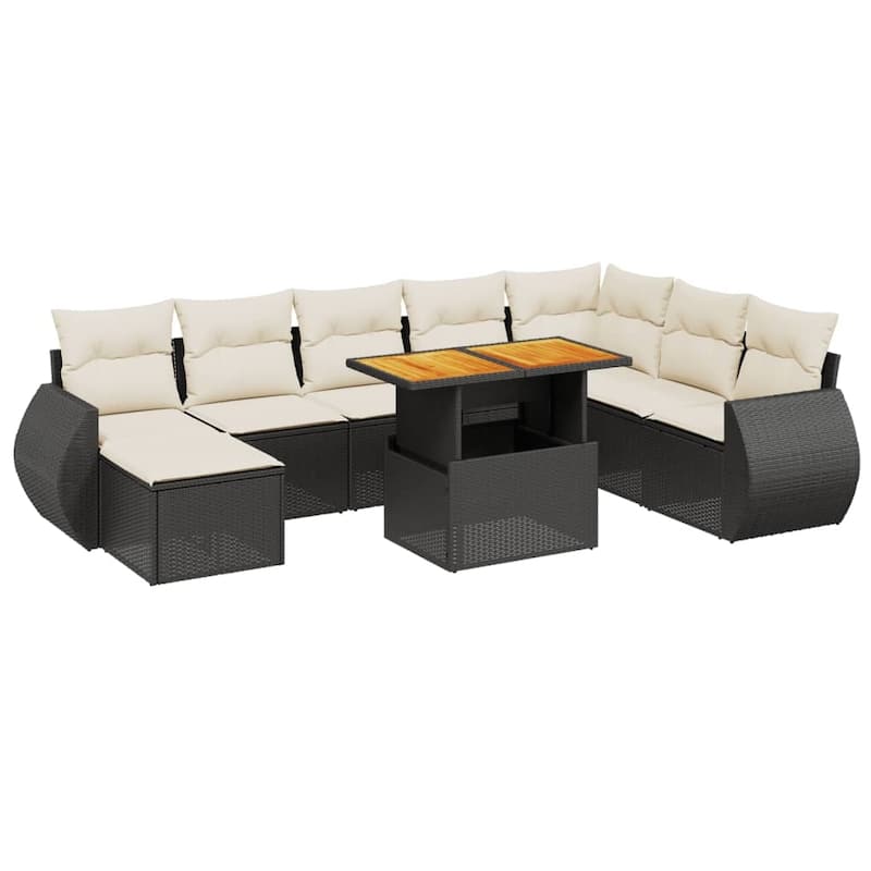 vidaXL Patio Sofa Set with Cushions Outdoor Furniture 9 Piece Poly Rattan - 21.7 x 24.4 x 27.2