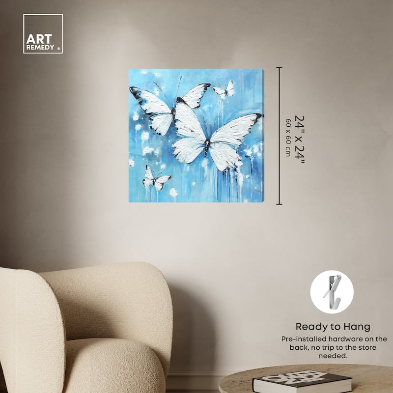 Art Remedy Textured Blue Butterflies Gallery Wrapped Butterfly 1 Piece Canvas Wall Art