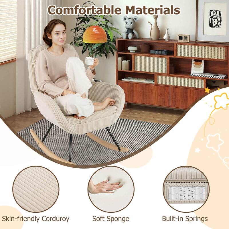 Costway 1/2 PCS Upholstered Rocking Chair with Padded Backrest & Seat