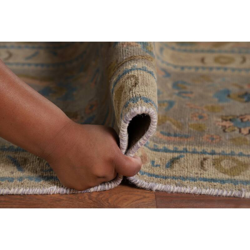 Distressed Tabriz Vintage Persian Rug Hand-Knotted Grey Wool Carpet - 9'11" x 12'10"