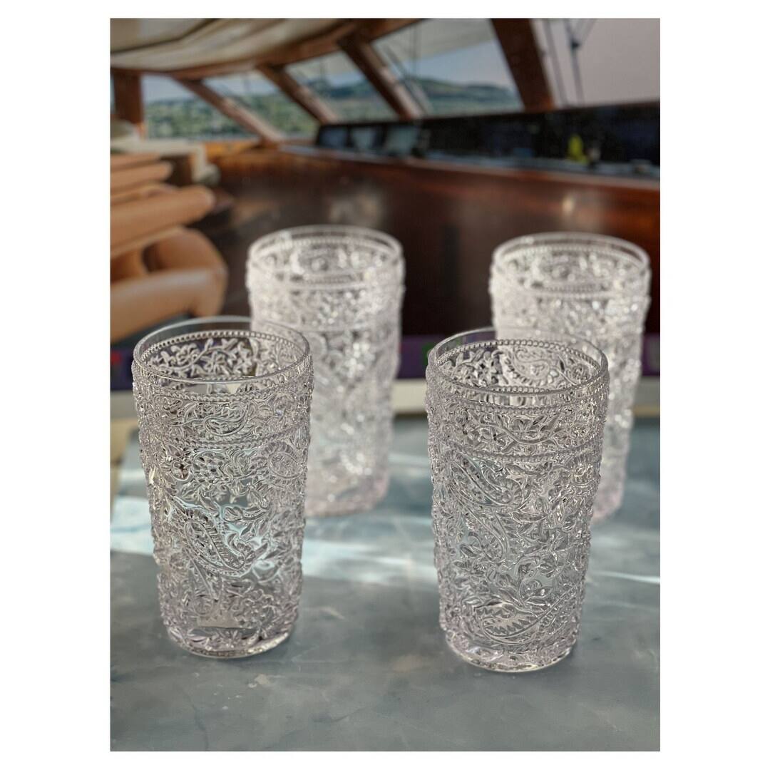 LeadingWare Designer Acrylic Paisley Drinking Glasses Hi Ball Set of 4