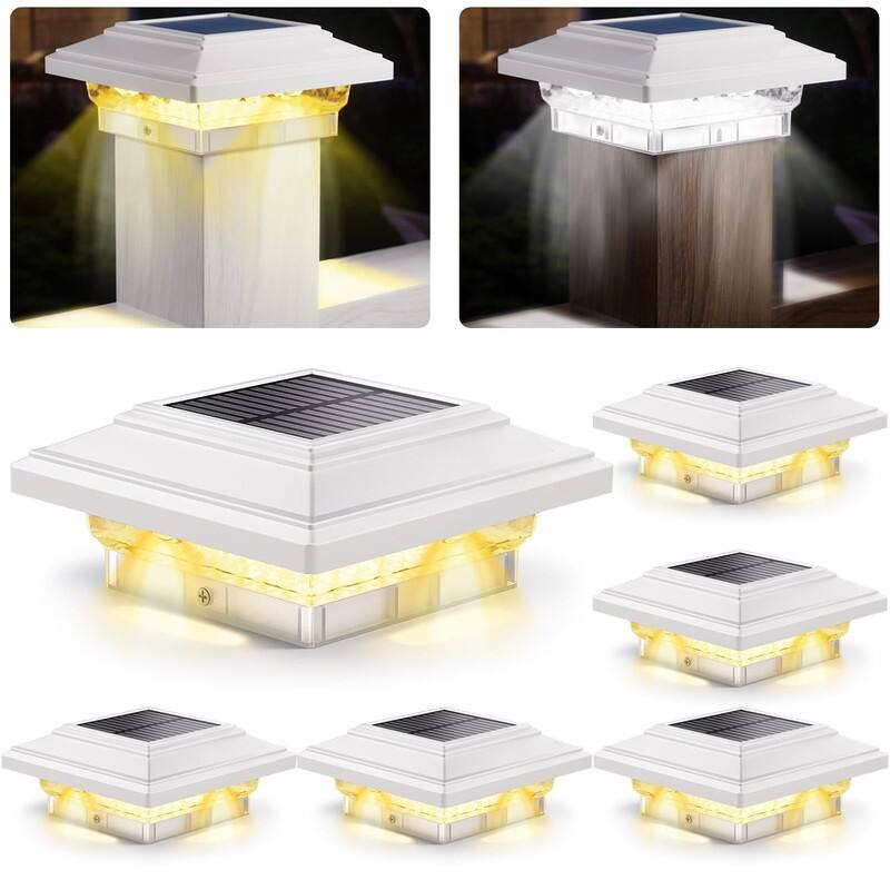 6-Pack 4x4 Solar Post Lights - 50Lm, 2 Modes, Waterproof - White - 6 Pack