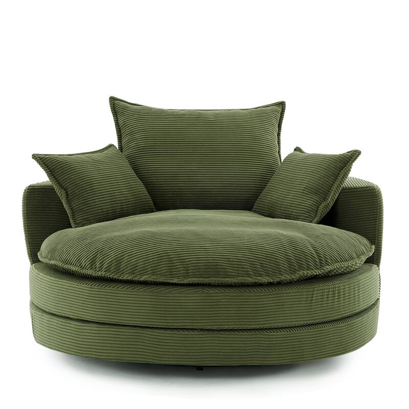 360° Swivel Sofa Chair Accent Barrel Chair 57.5" Swivel Round Chair with Dual-layer Cushion Design and 3 Removable Pillows