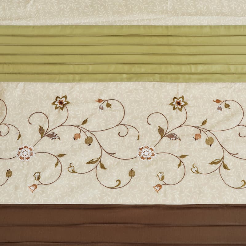 Red Faux Silk Embroidered Floral Shower Curtain