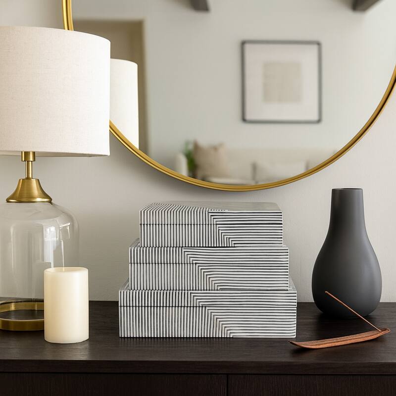 Decorative Box with Lid - Set of 3, 10", 11", 12", Black - 12.0"