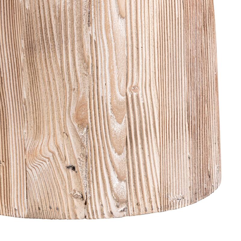 Round Wooden Side Table with Marble Top - 22" - Beige and White