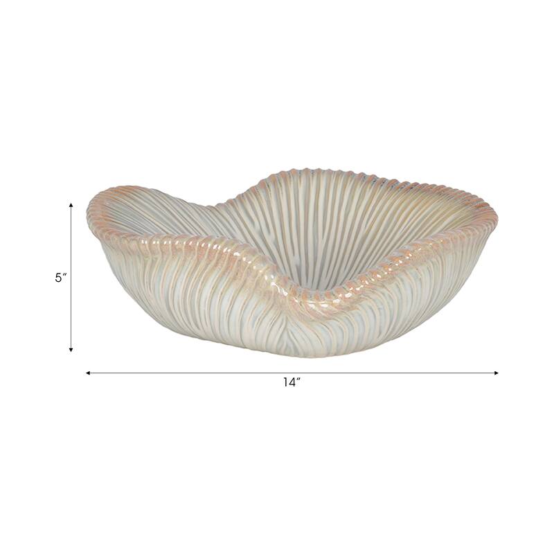 Ceramic Bowl Chiseled Textured Design Decorative Home Accent