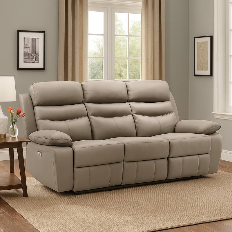 Hanna Power Dual Recliner Sofa, USB, Latte Brown Grain Leather 87 Inch