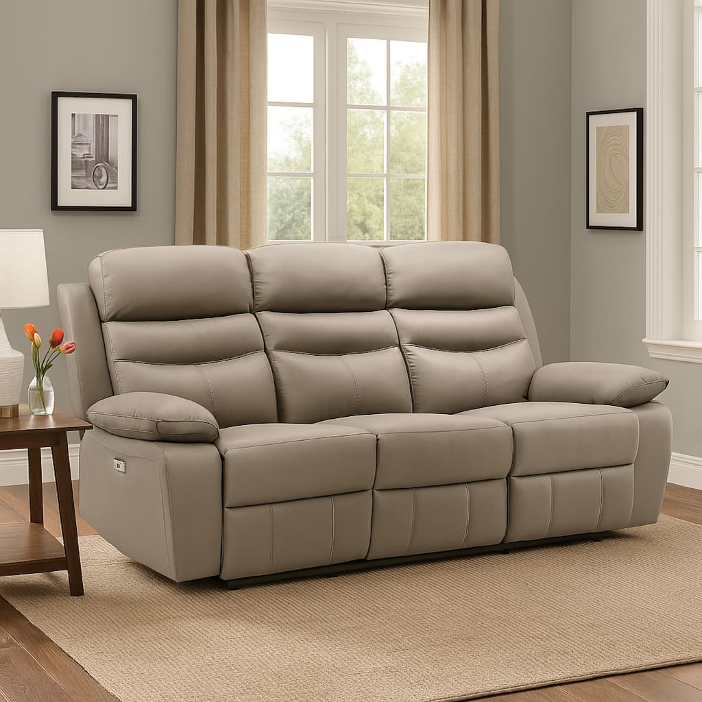 Hanna Power Dual Recliner Sofa, USB, Latte Brown Grain Leather 87 Inch