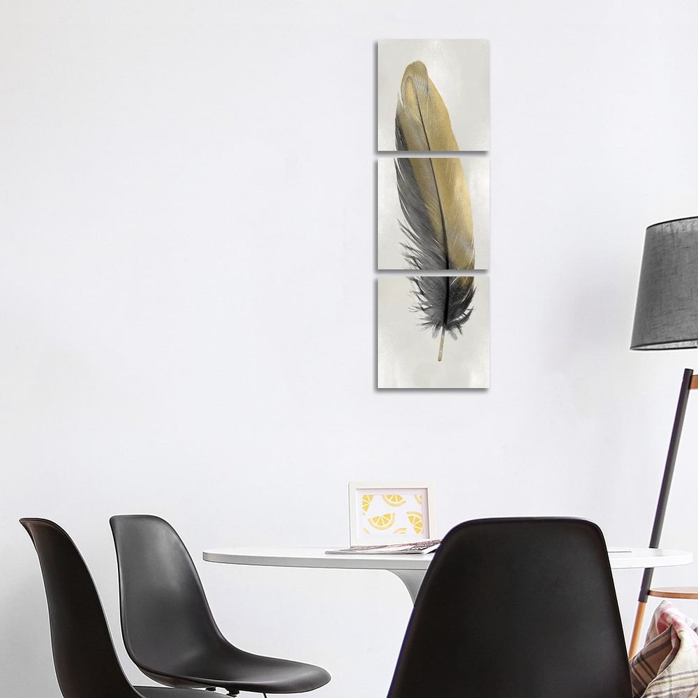 iCanvas "Gold Feather On Silver I" by Julia Bosco 3-Piece Canvas Wall Art Set