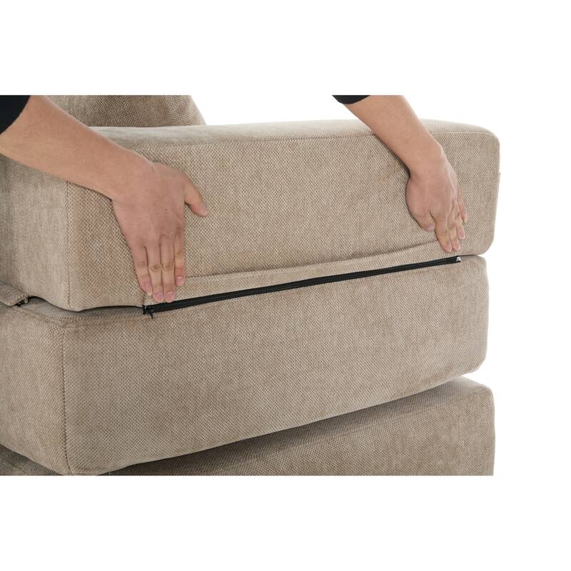 Queen Foldable Sofa Bed, 6-in-1 Convertible Sleeper Sofa with Mattress, Chaise Lounge Loveseat with Removable Cover