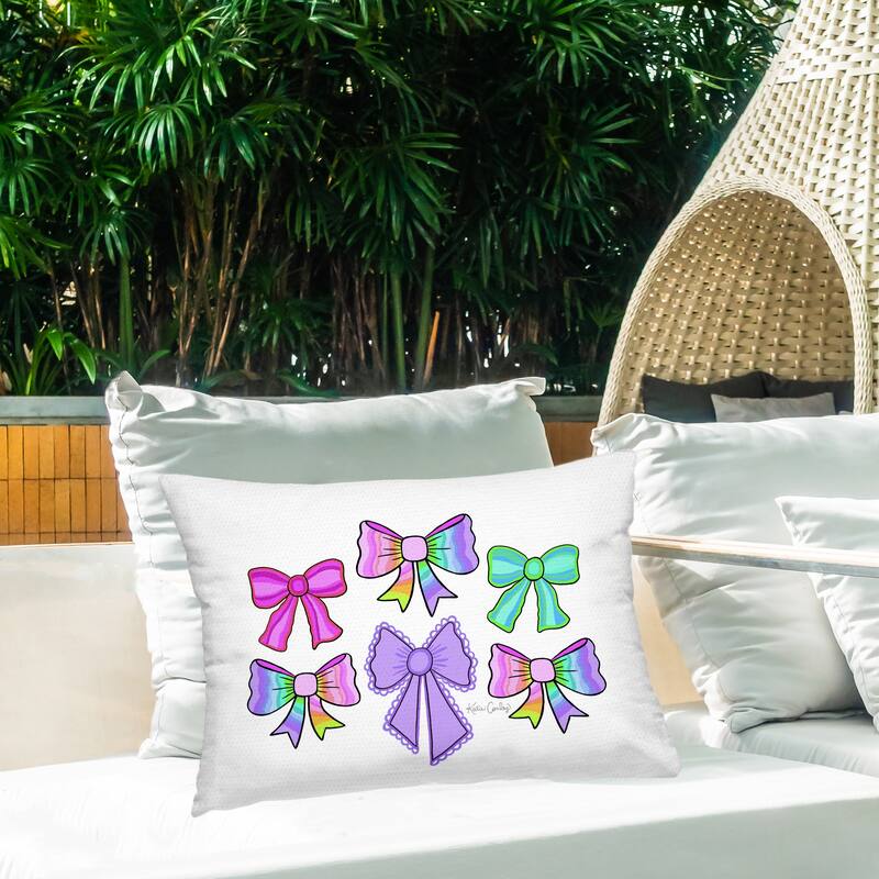 Stupell Vivid Feminine Ribbons & Bows Printed Outdoor Throw Pillow Design by Katie Conley