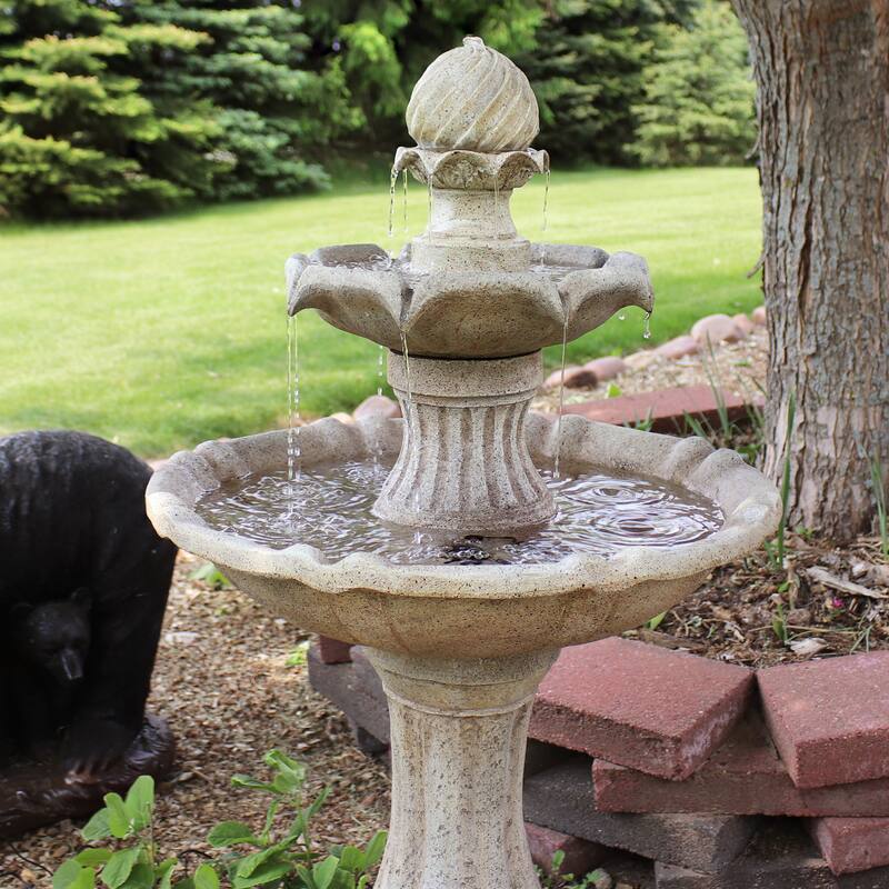 Sunnydaze 2-Tier Pineapple Solar Fountain with Battery Backup - 46" H - 46-Inch
