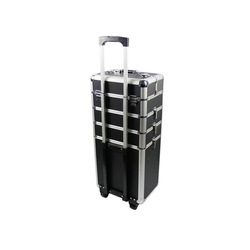 Black Aluminum Multiple Compartments Makeup Case with Draw-Bar Design for Travel Friendly - 13.77” x 9.84” x 29.52