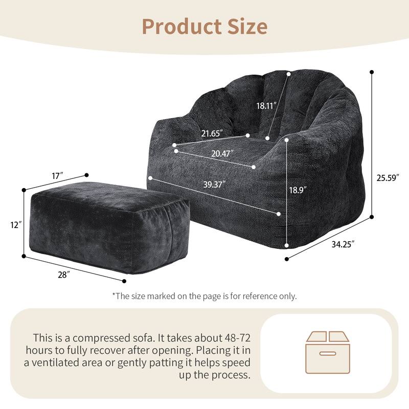 High-Density Foam Bean Bag Chair with Armrests, Comfortable Lounger for Living Room & Bedroom