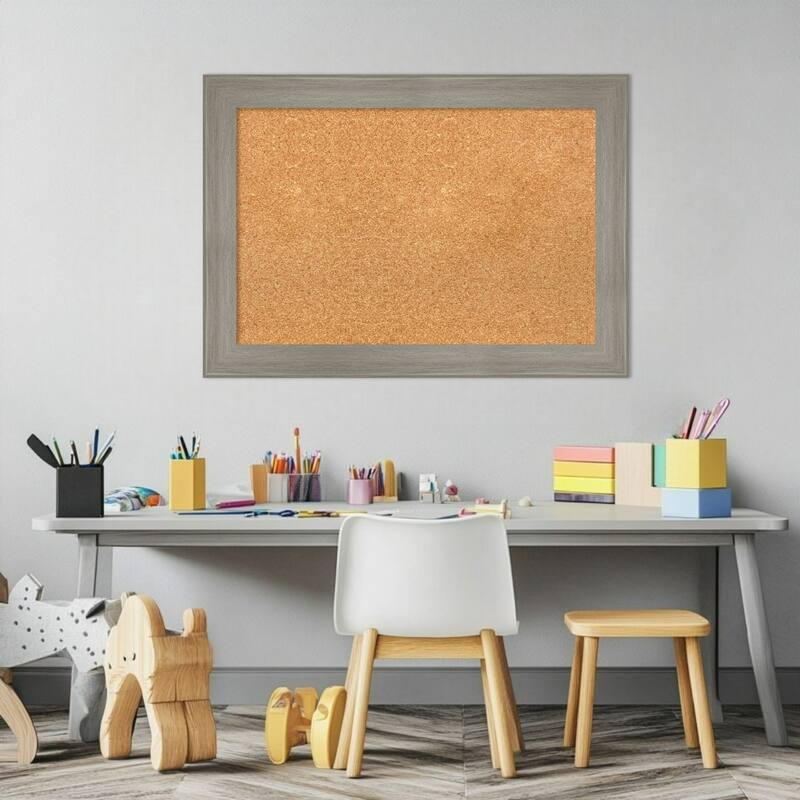Grand Greywash Narrow Framed Cork Board - Bulletin Board, Organization Board, Pin Board